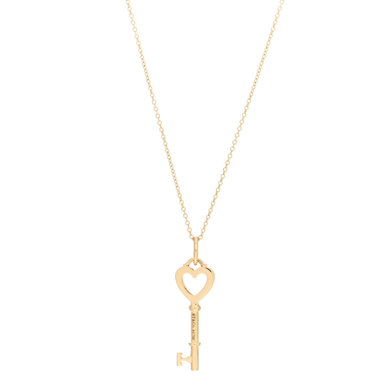 Tiffany 18K Yellow Gold Mini Heart Key Pendant Necklace 1 of 4