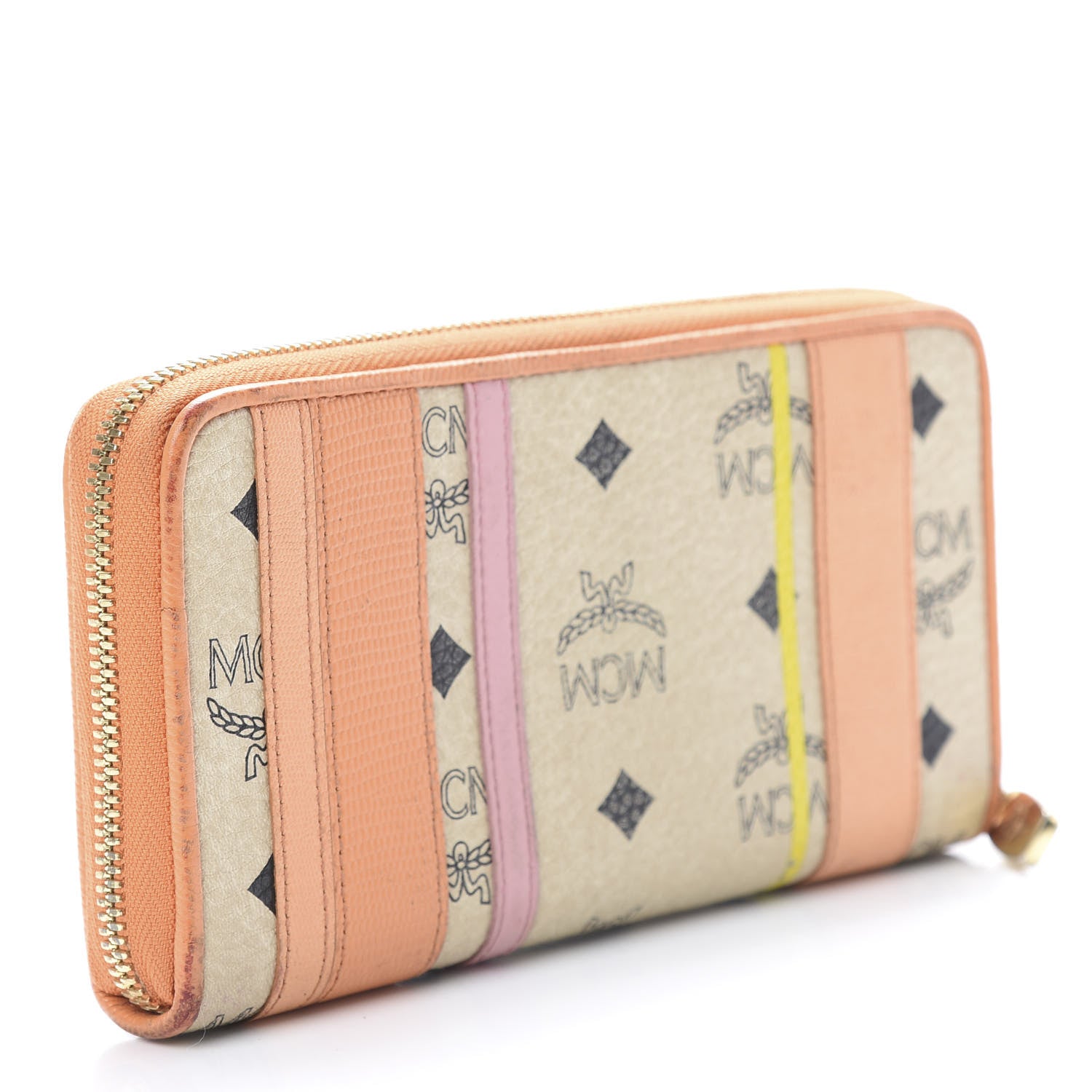 MCM Visetos Striped Zip Around Wallet Beige Orange 3 of 12