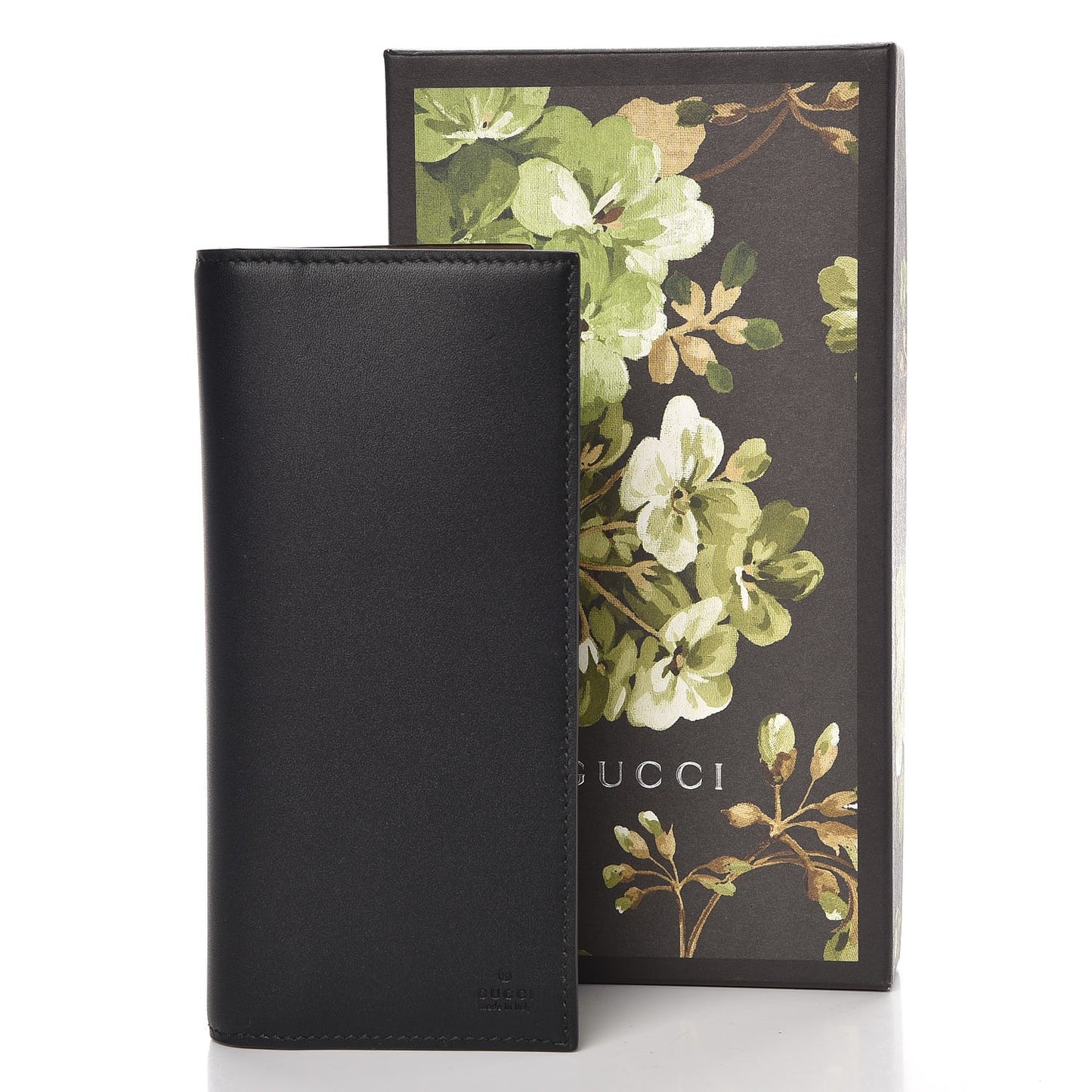 Calfskin Blooms Long Wallet Black