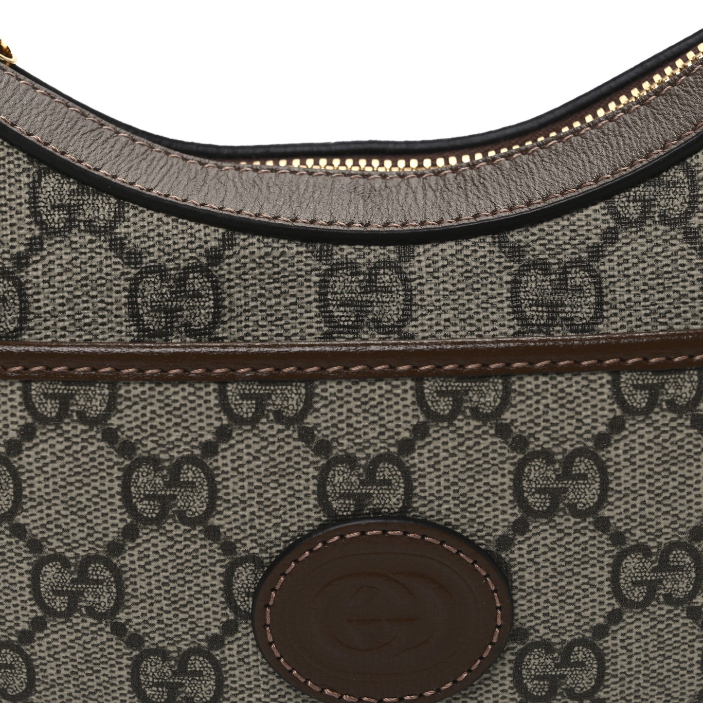 GG Supreme Monogram Azalea Calfskin Mini Retro Interlocking G Half Moon Bag Beige Ebony Brown Sugar
