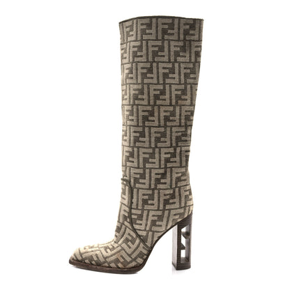 Fendi Chenille Jacquard FF 110mm Knee Boots 37 Tortora Nuvola 1 of 8