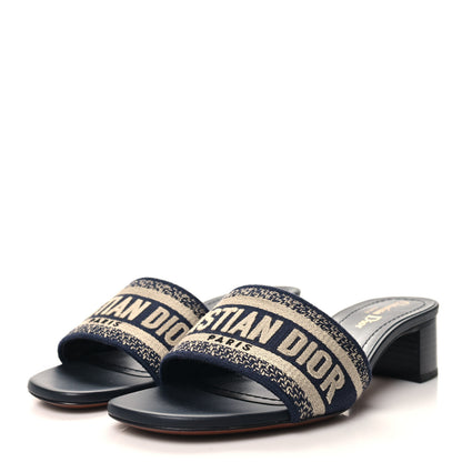Christian Dior Cotton Embroidered Dway 40mm Slide Sandals 36.5 Deep Blue 35.5 Deep Blue 3 of 8