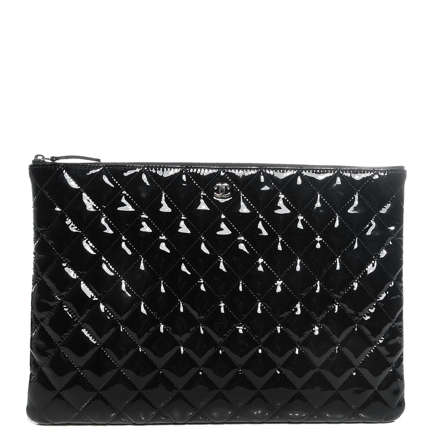 Patent Quilted Large Cosmetic Case Black