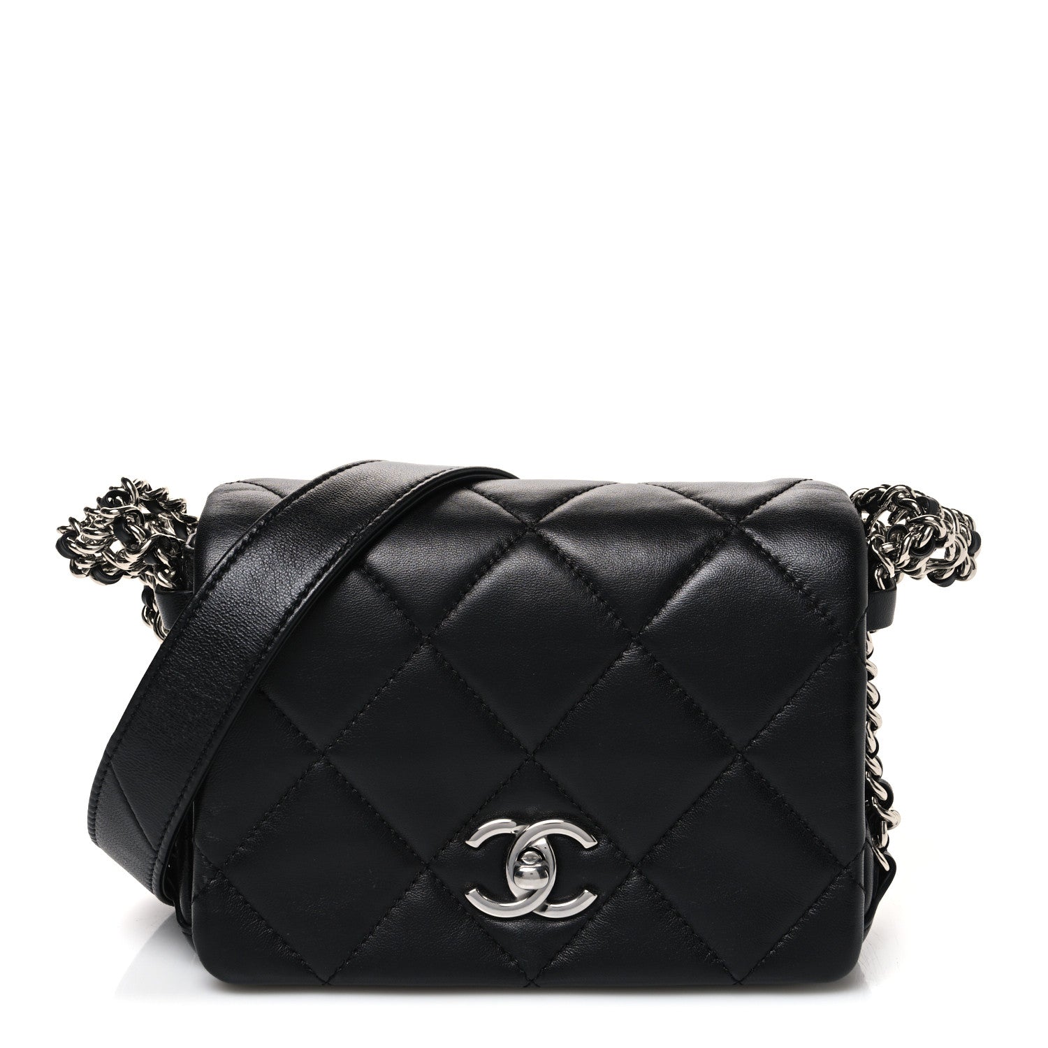 Chanel Lambskin Quilted Mini Chain Rows Flap Black 1 of 10