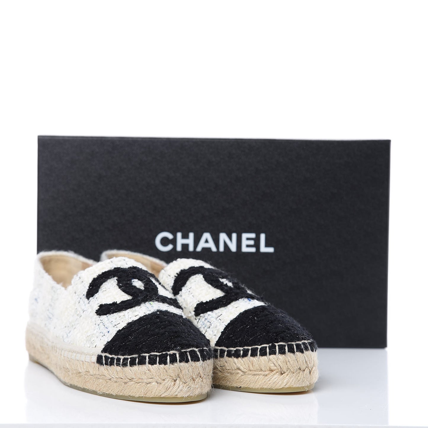 Tweed CC Espadrilles 39 Ecru White Blue Black