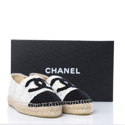 Chanel Tweed CC Espadrilles 39 Ecru White Blue Black 9 of 9