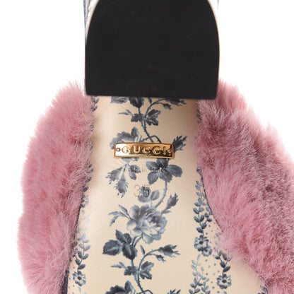 Gucci Faux Fur Silk Satin Crystal Candy Mules 35 Rosa Carta Zucchero 7 of 8