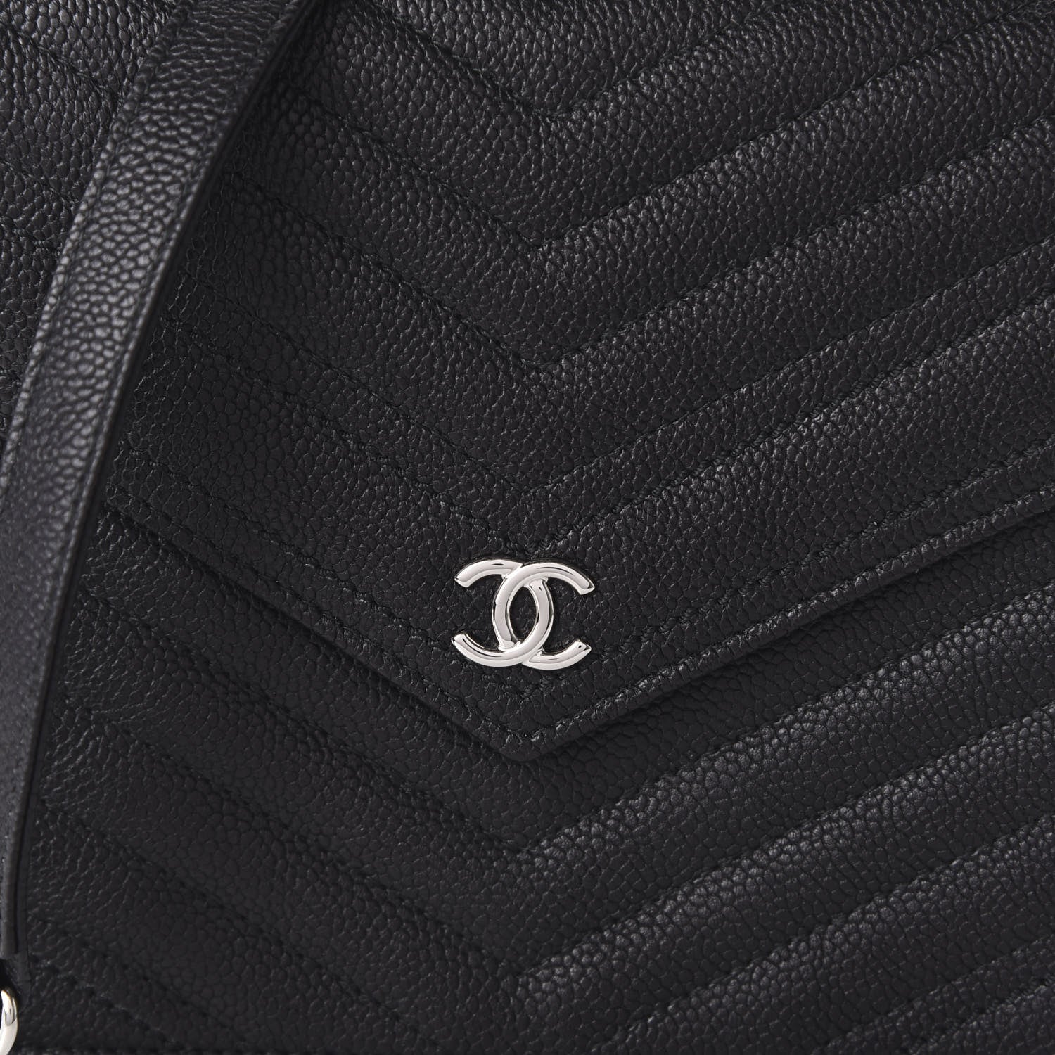 Chanel Caviar Chevron Quilted Square Wallet On Chain WOC Black 10 of 10