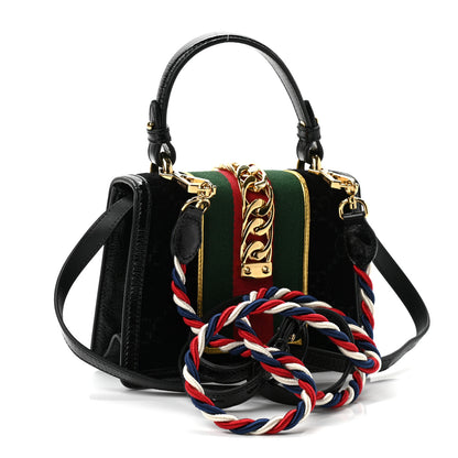 Gucci Velvet GG Monogram Mini Sylvie Top Handle Bag Black 3 of 11