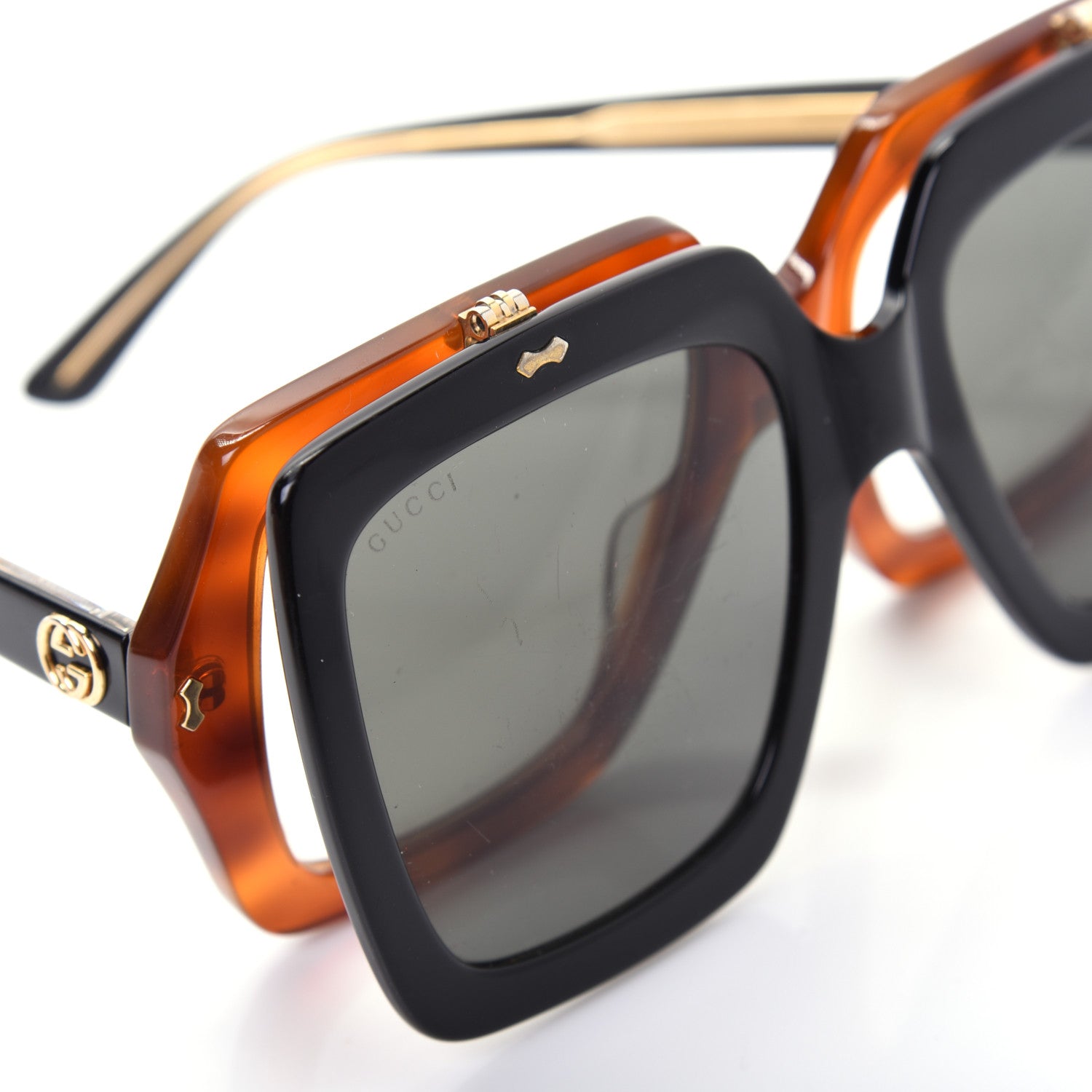 Gucci Acetate Oversized Flip Up Sunglasses GG0088S Tortoise Black 10 of 12