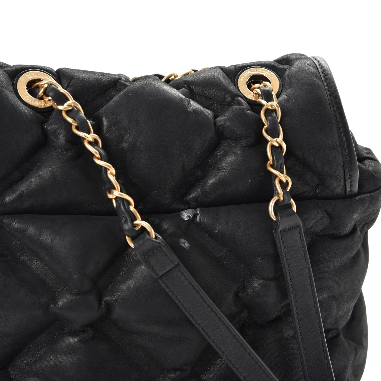 Iridescent Calfskin Quilted Chesterfield Backpack Black