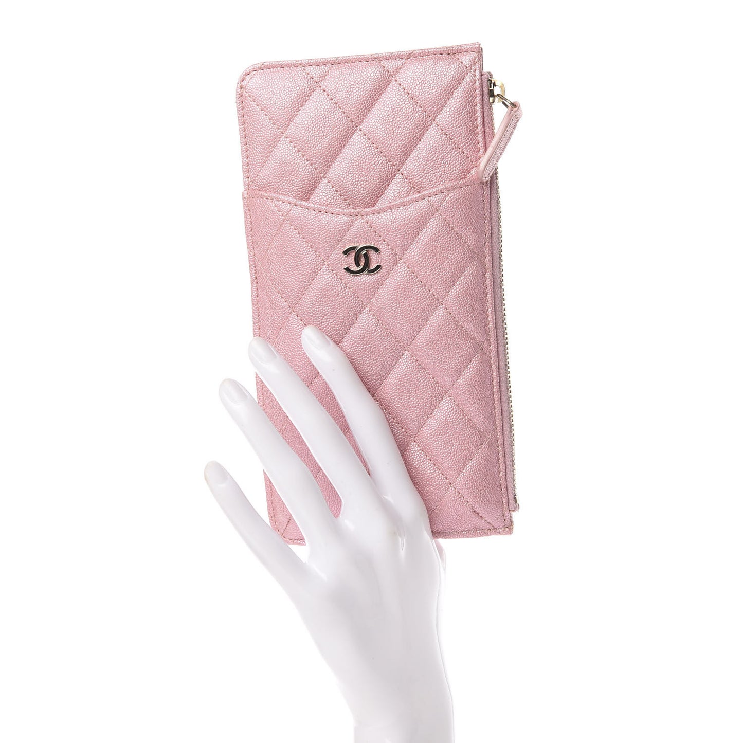 Iridescent Caviar Quilted Classic iPhone Pouch Rose Pink