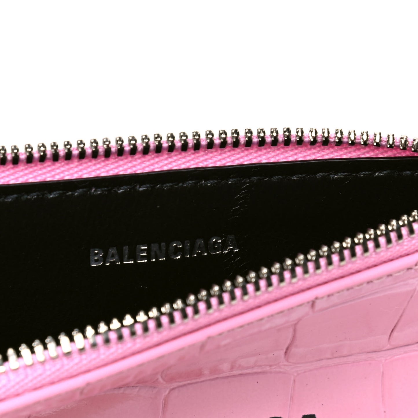 Shiny Calfskin Logo Crocodile Embossed Large Cash Long Coin Card Holder Pink Black