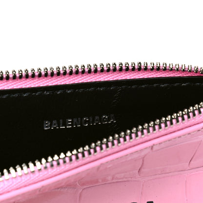Balenciaga Shiny Calfskin Logo Crocodile Embossed Large Cash Long Coin Card Holder Pink Black 4 of 4