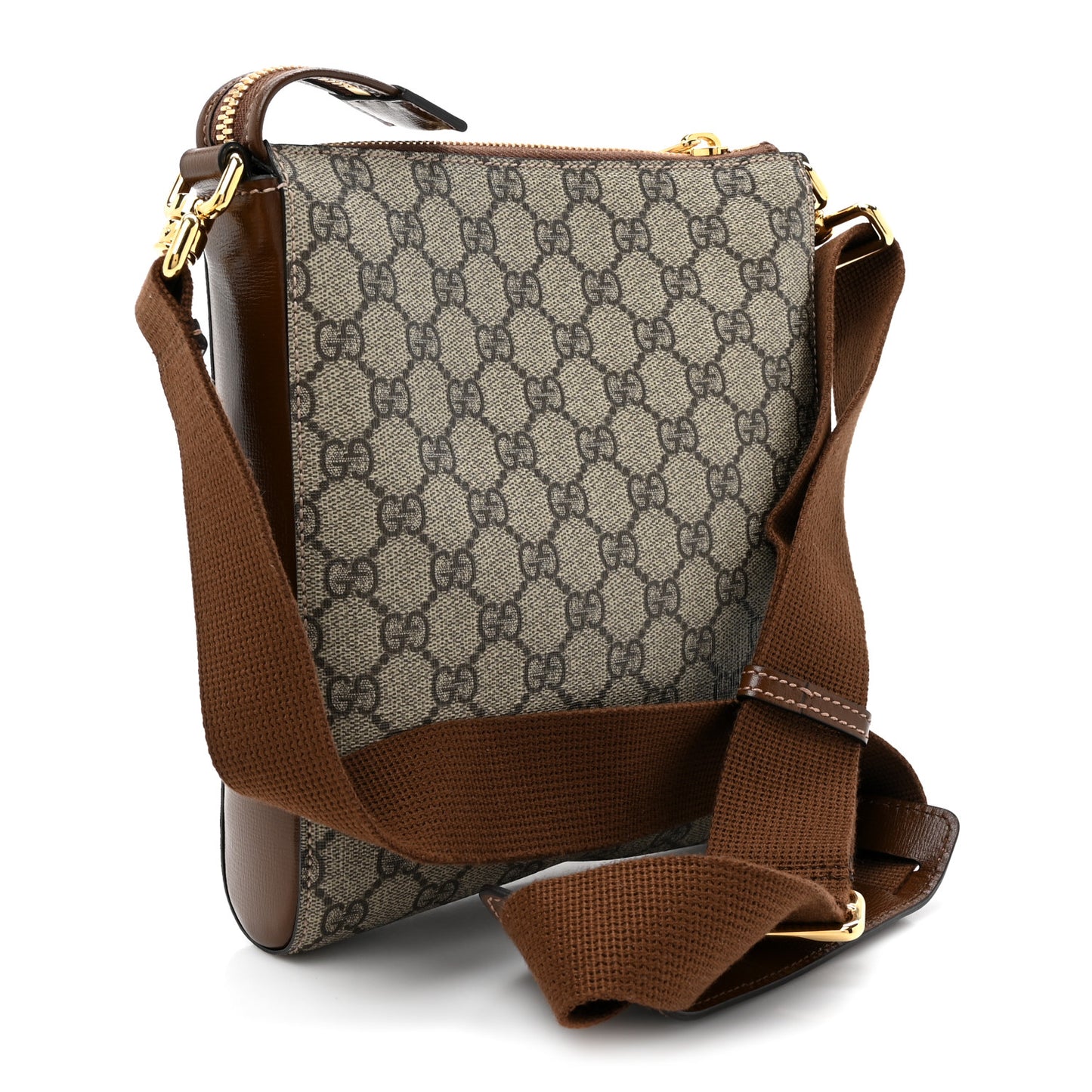 GG Supreme Monogram Azalea Calfskin Retro Interlocking G Flat Messenger Bag Beige Ebony Brown Sugar