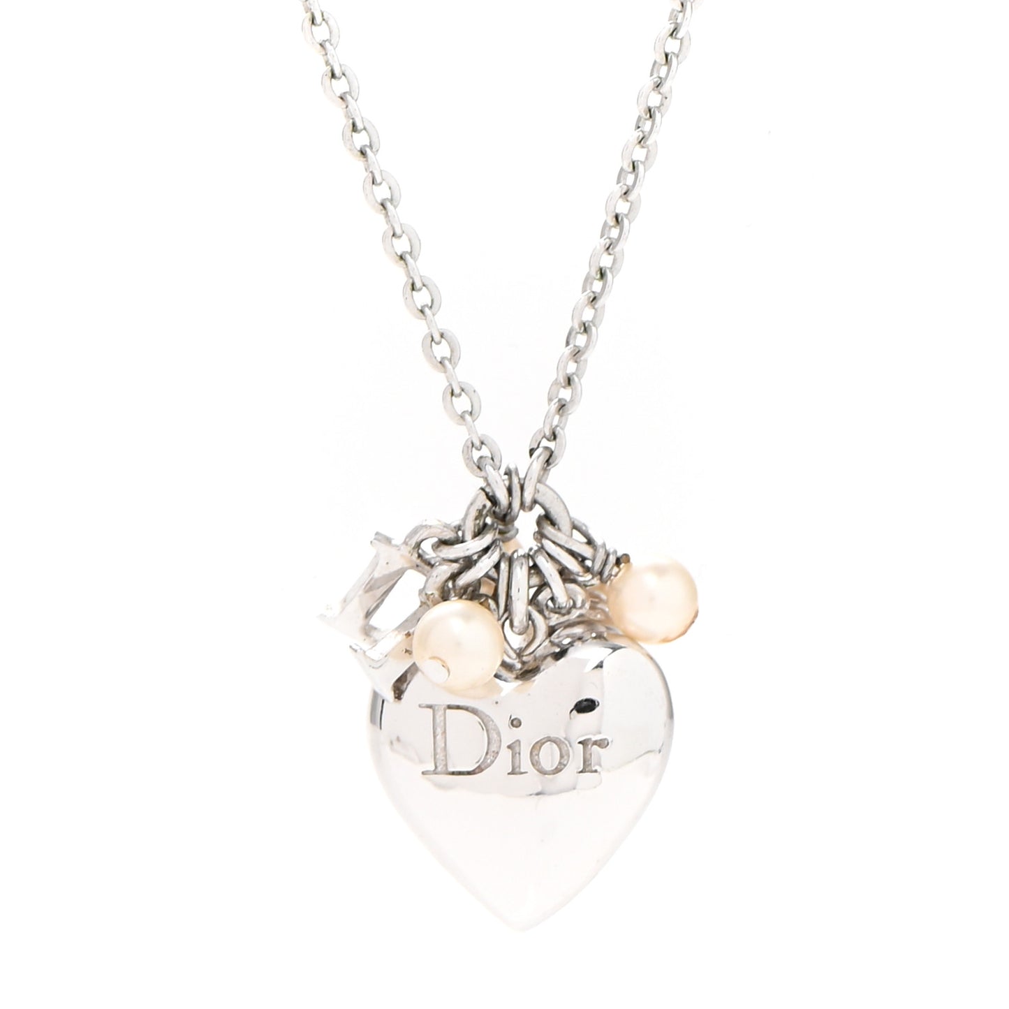 Pearl Logo Heart Necklace Silver