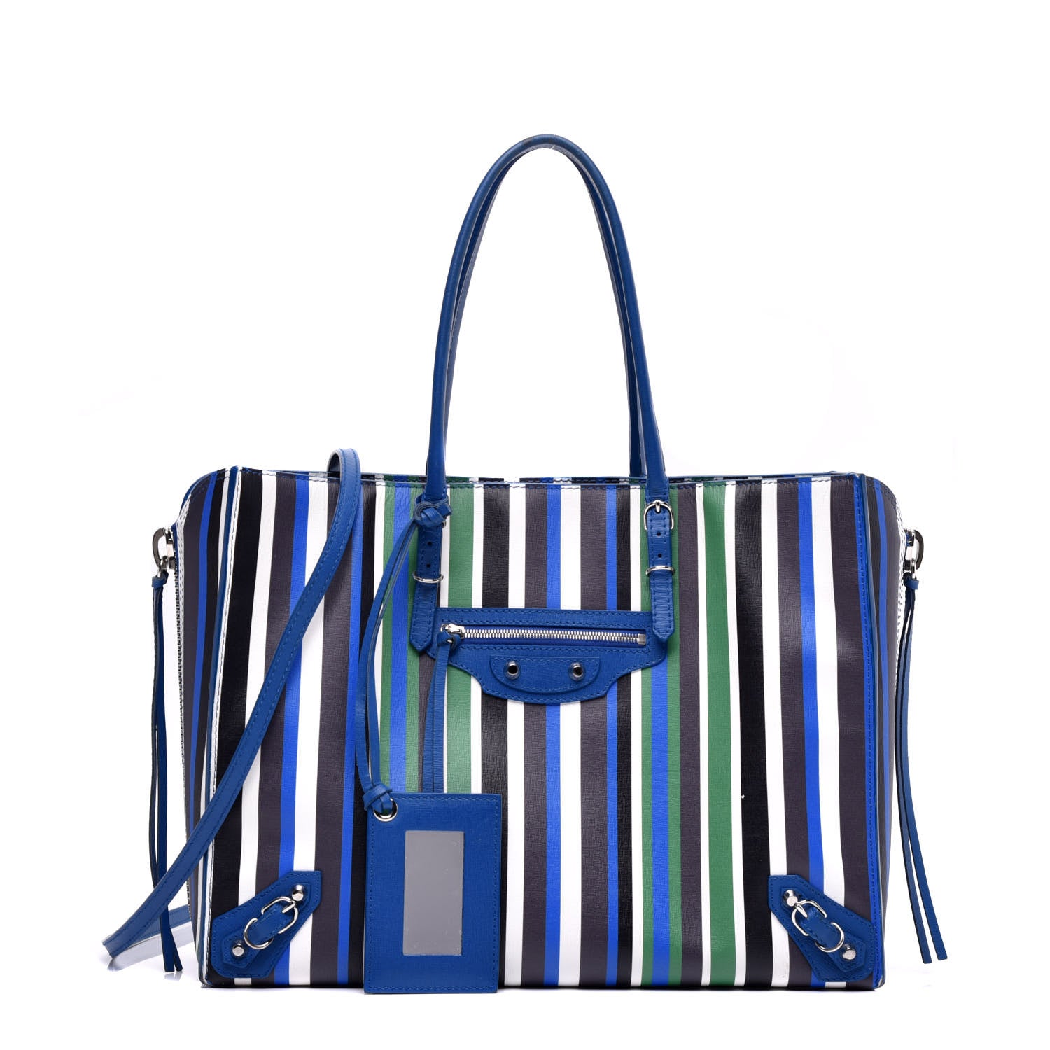 Balenciaga Veau Striped Papier B4 Zip Around Tote Variante Blue 1 of 10