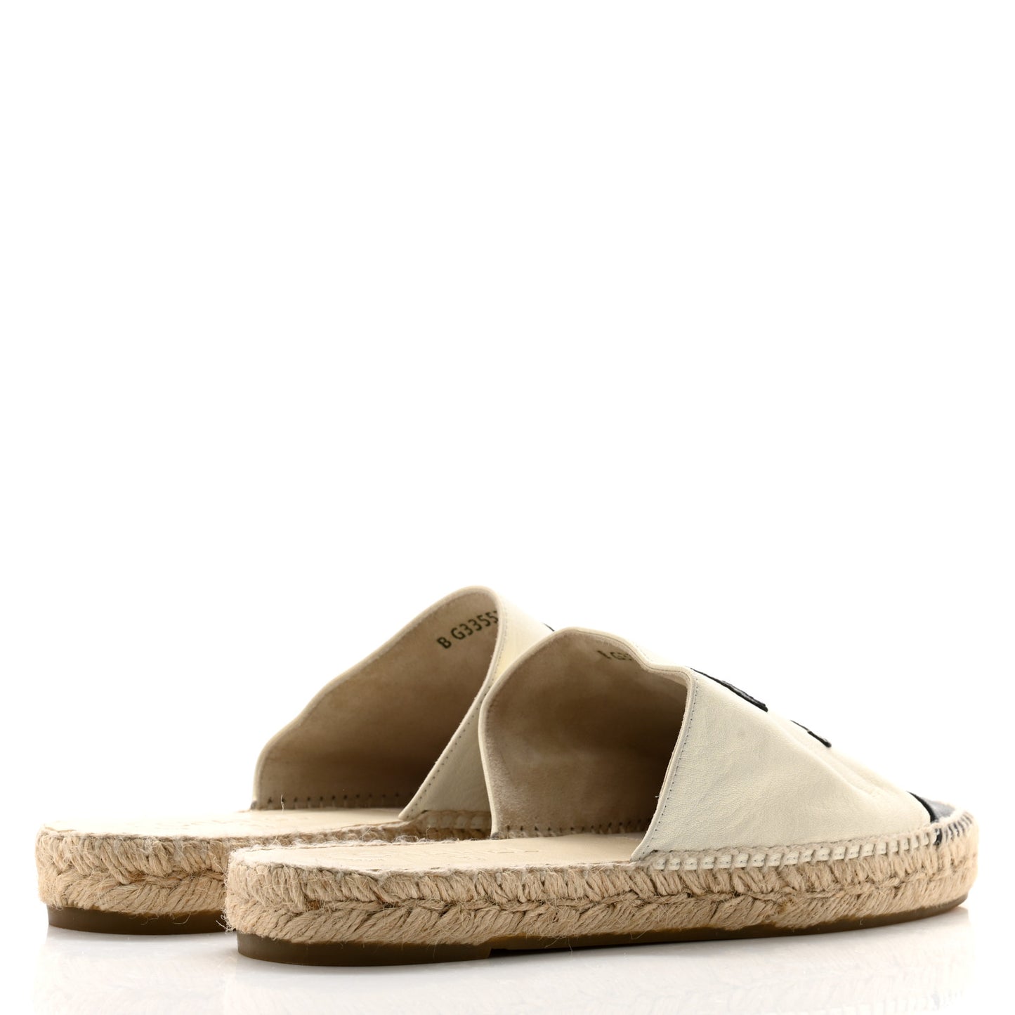 Iridescent Goatskin CC Espadrille Mules 40 Ivory Black