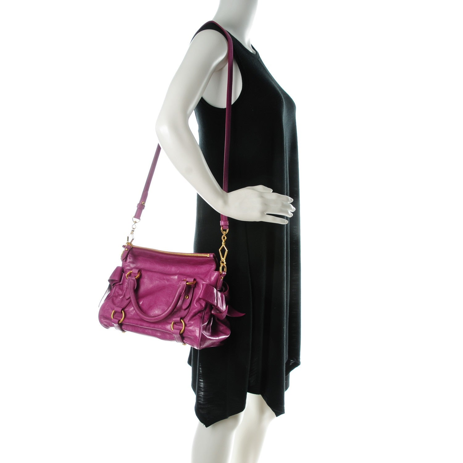 Miu Miu Vitello Lux Mini Bow Bag Fuchsia 2 of 7