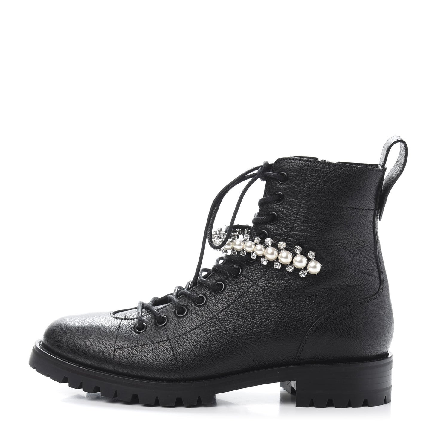 Goatskin Pearl Embellished Cruz Combat Boots 37.5 Black