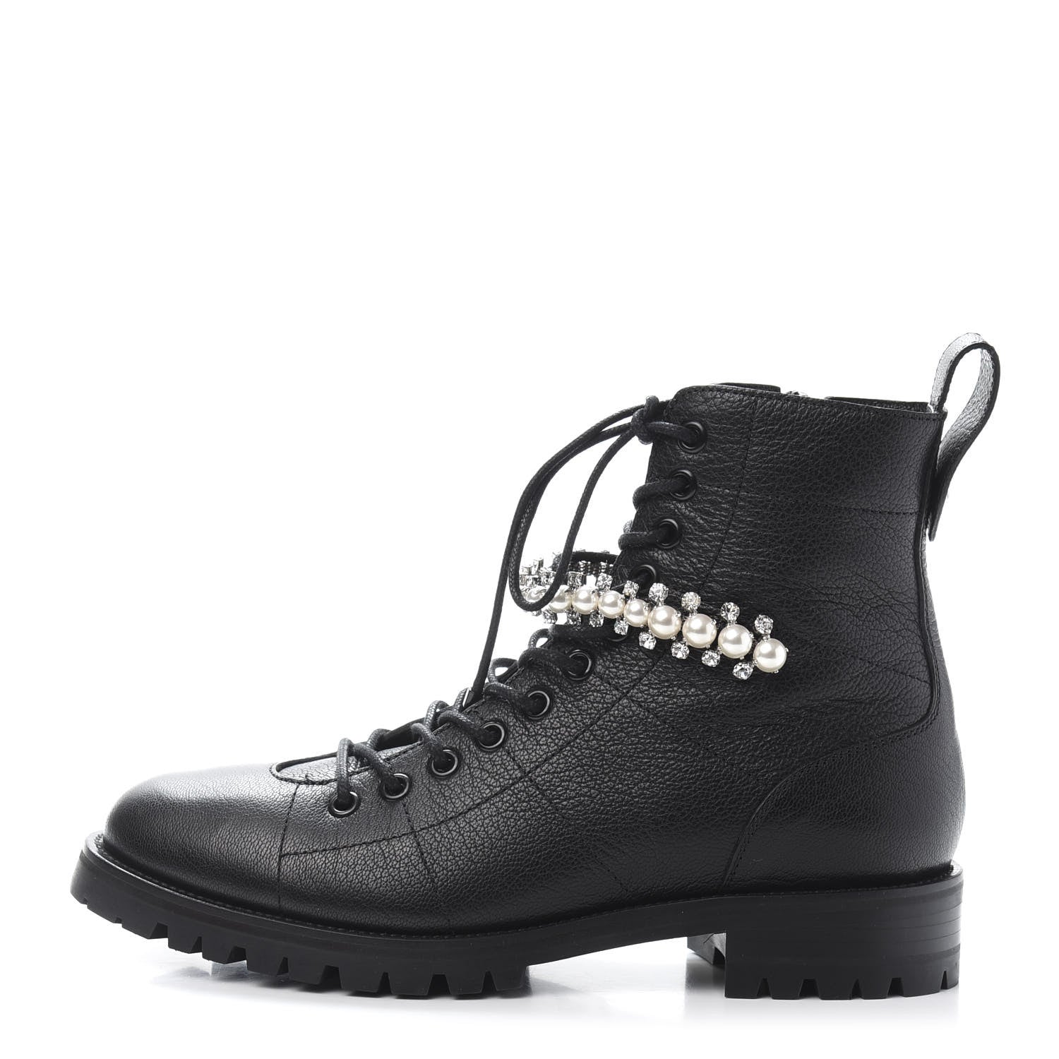 Jimmy Choo Goatskin Pearl Embellished Cruz Combat Boots 37.5 Black 1 of 9