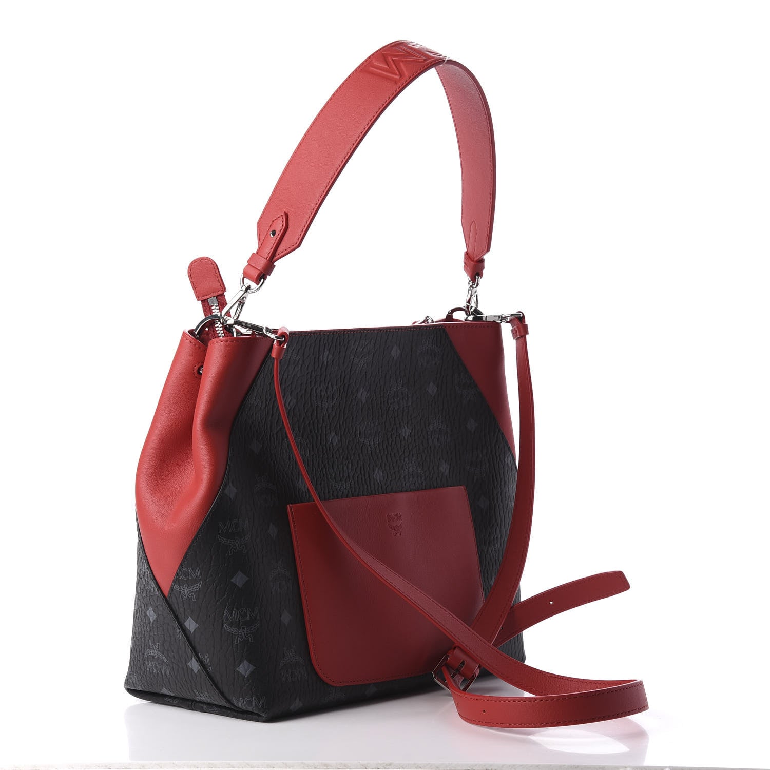 MCM Visetos Medium Klara Hobo Red Black 4 of 10