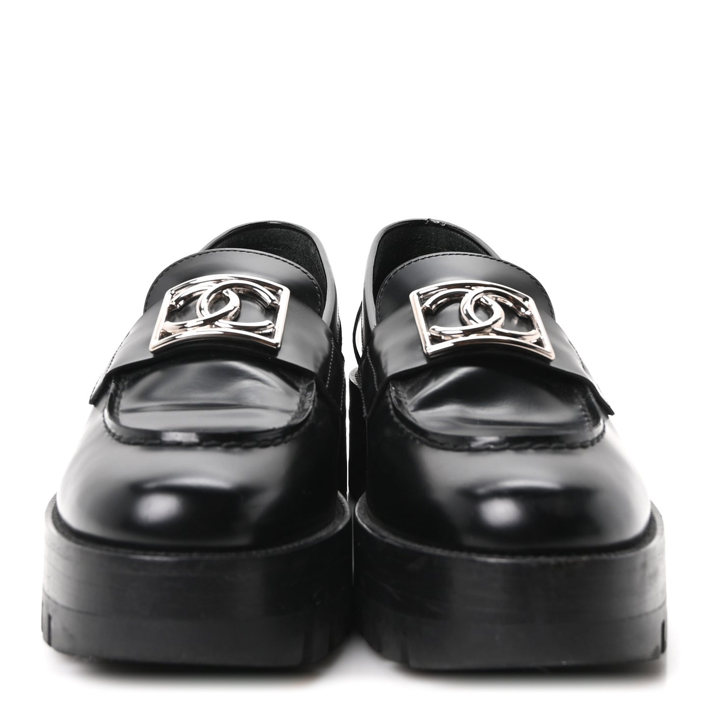 Calfskin Metal CC Loafers 36.5 Black