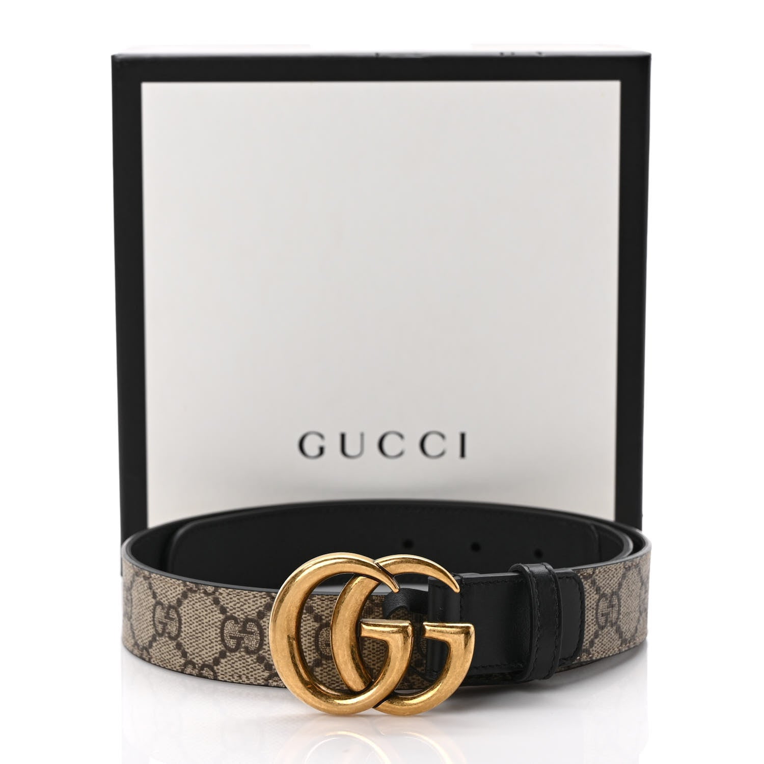 Gucci GG Supreme Monogram Matte Plutone Calfskin Double G 30mm Belt 75 30 Beige Ebony Black 5 of 5