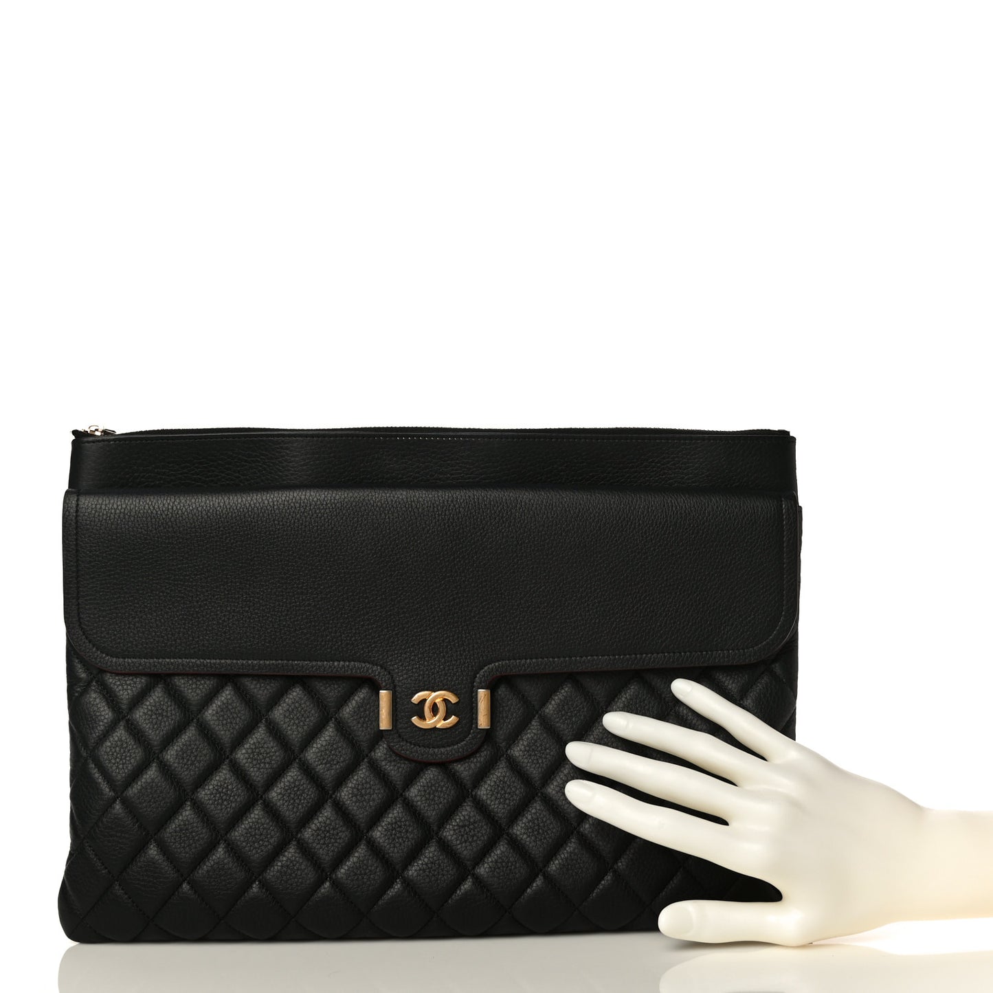 Grained Calfskin Quilted Large Archi Chic Cosmetic Case Black