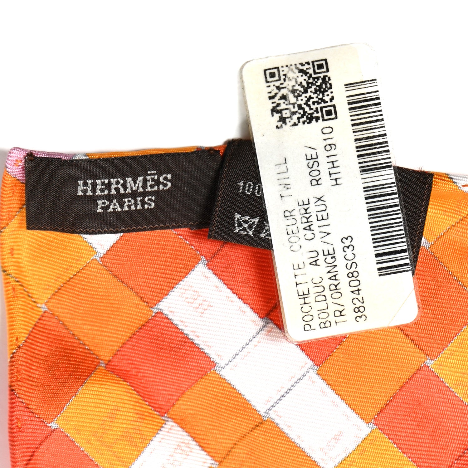 Hermes Silk Bolduc Au Carre Coeur Pocket Scarf Orange Vieux Rose 3 of 5