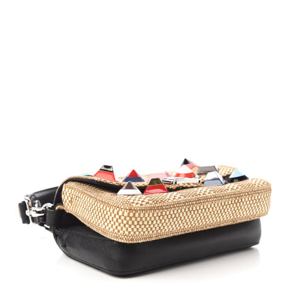 Fendi Paglia Vitello Dolce Paillettes Flowerland Studded Striped Micro Double Baguette Natural Multicolor 4 of 10