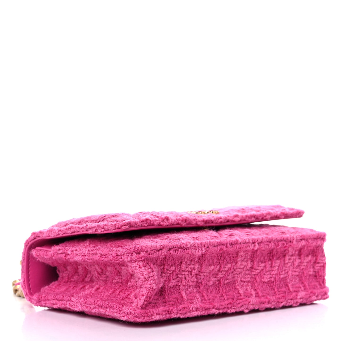 Wool Tweed Lambskin Quilted Chanel 19 Wallet On Chain WOC and Coin Purse Fuchsia