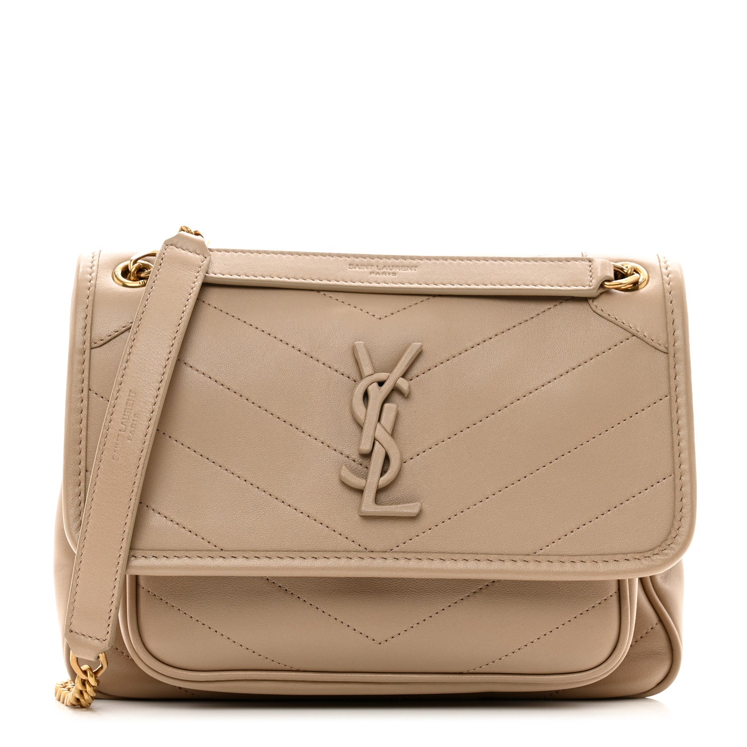Saint Laurent Lambskin Matelasse Monogram Baby Niki Chain Satchel Dark Beige 1 of 10
