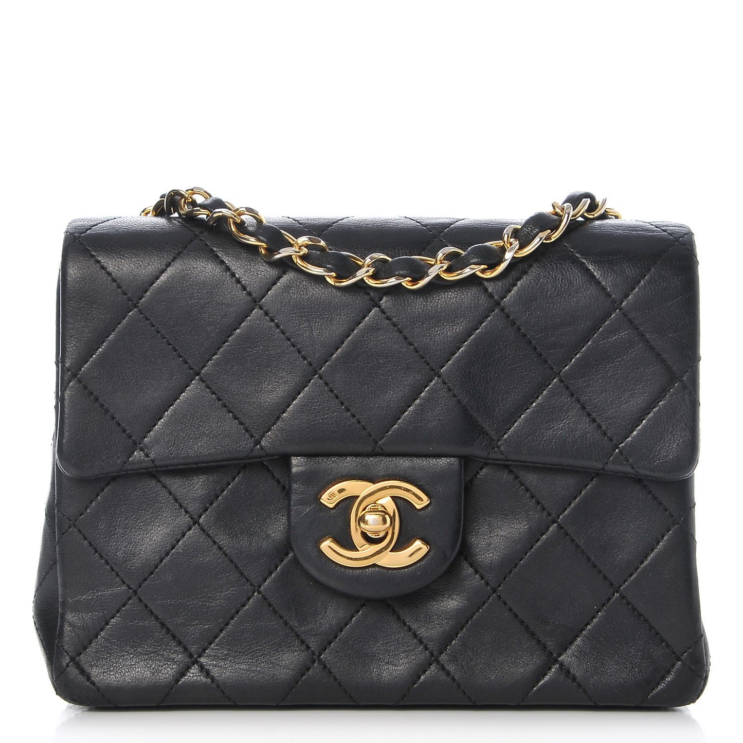 Lambskin Quilted Mini Square Flap Black
