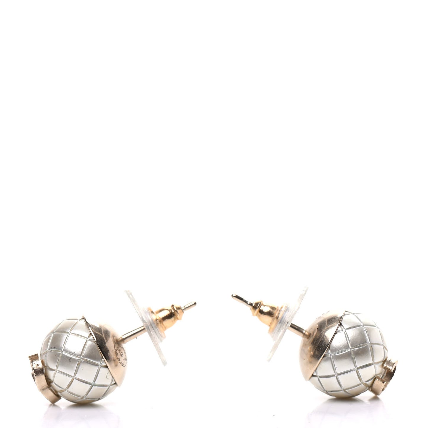 Pearl Quilted CC Large Earrings Gold