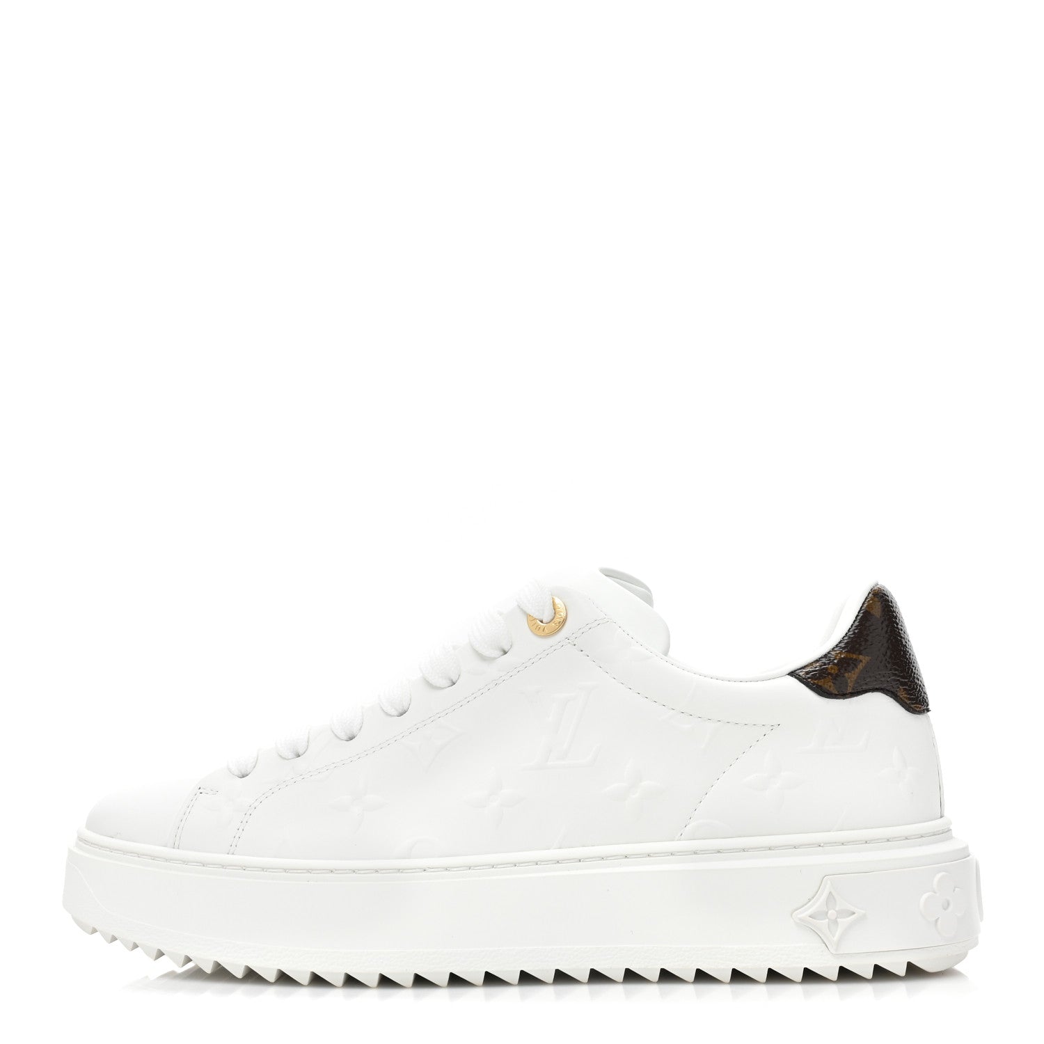 Louis Vuitton Lambskin Embossed Monogram Time Out Sneakers 38.5 White 1 of 9