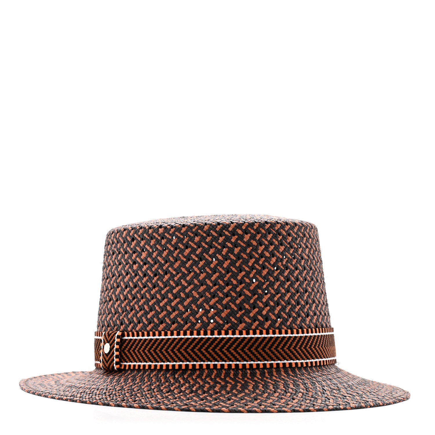 Hermes Straw Adele Panama Hat 58 Terracotta Black 1 of 9