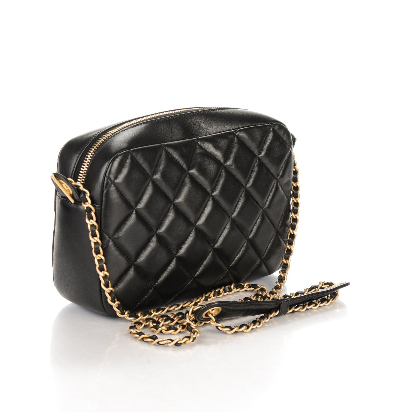 Lambskin Quilted Small Diamond CC Camera Case Black
