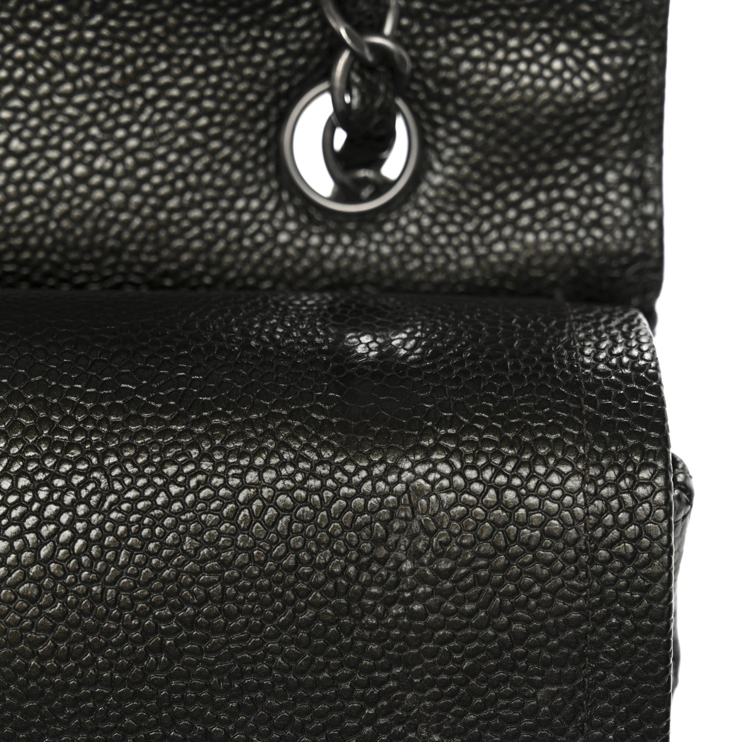 Metallic Caviar Quilted Medium Double Flap Dark Charcoal