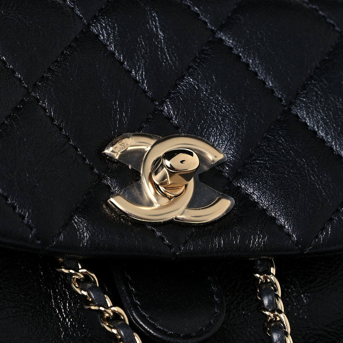 Glazed Aged Calfskin Quilted Small Duma Drawstring Backpack Black