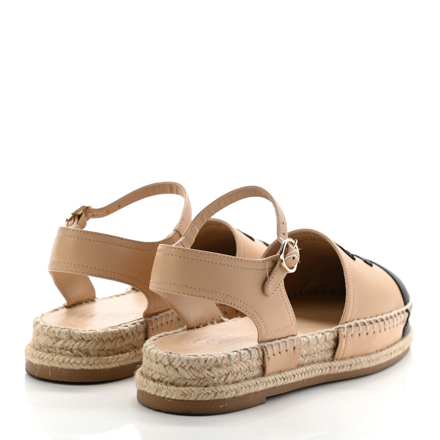 Lambskin Cap Toe CC Espadrille Sandals 36 Beige Black