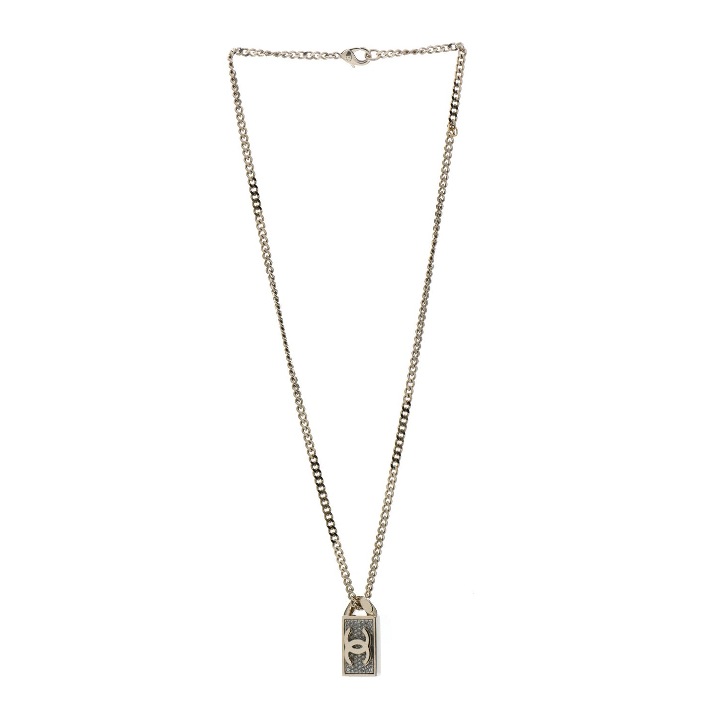 Crystal Dog Tag Charm Necklace Gold
