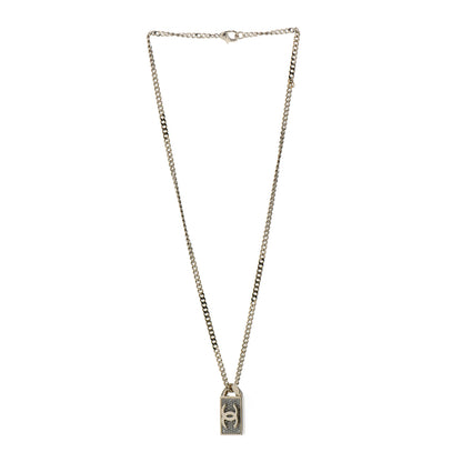 Chanel Crystal Dog Tag Charm Necklace Gold 3 of 4