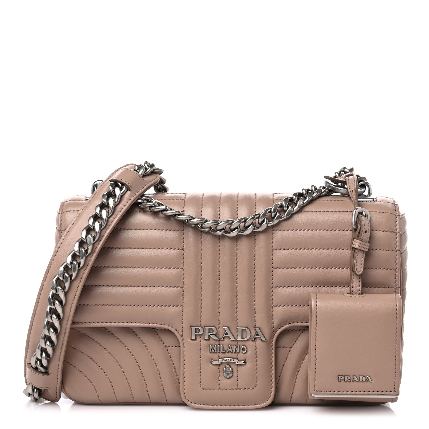 Prada Soft Calfskin Impunture Diagramme Medium Chain Flap Shoulder Bag Cipria 1 of 11