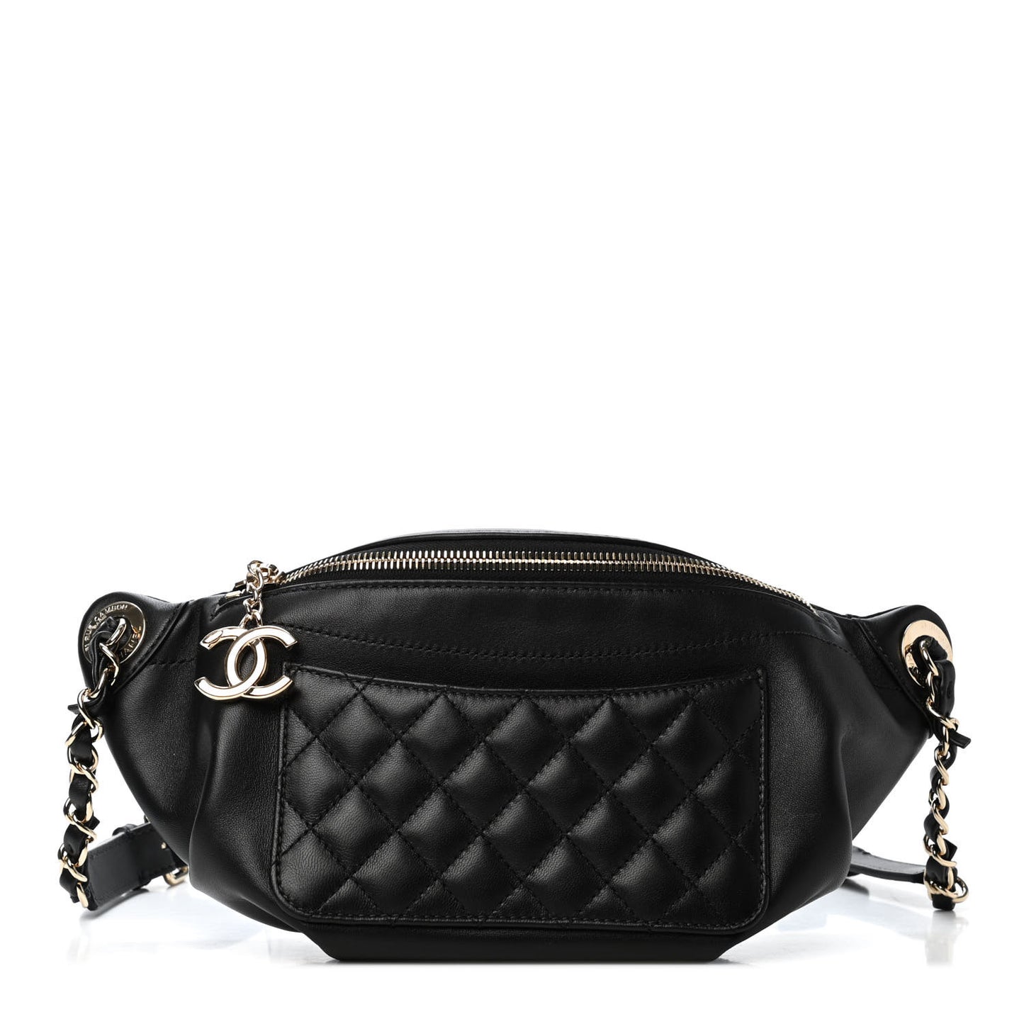 Lambskin Quilted Waist Bag Fanny Pack Black