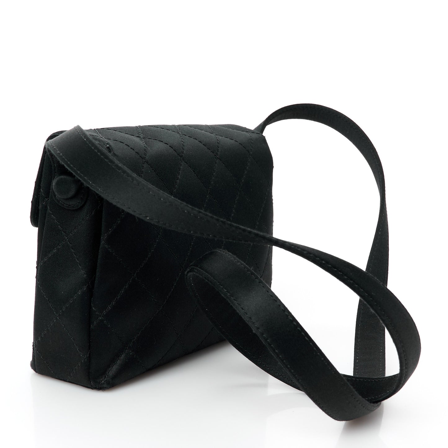 Satin Quilted Crystal CC Mini Square Flap Black