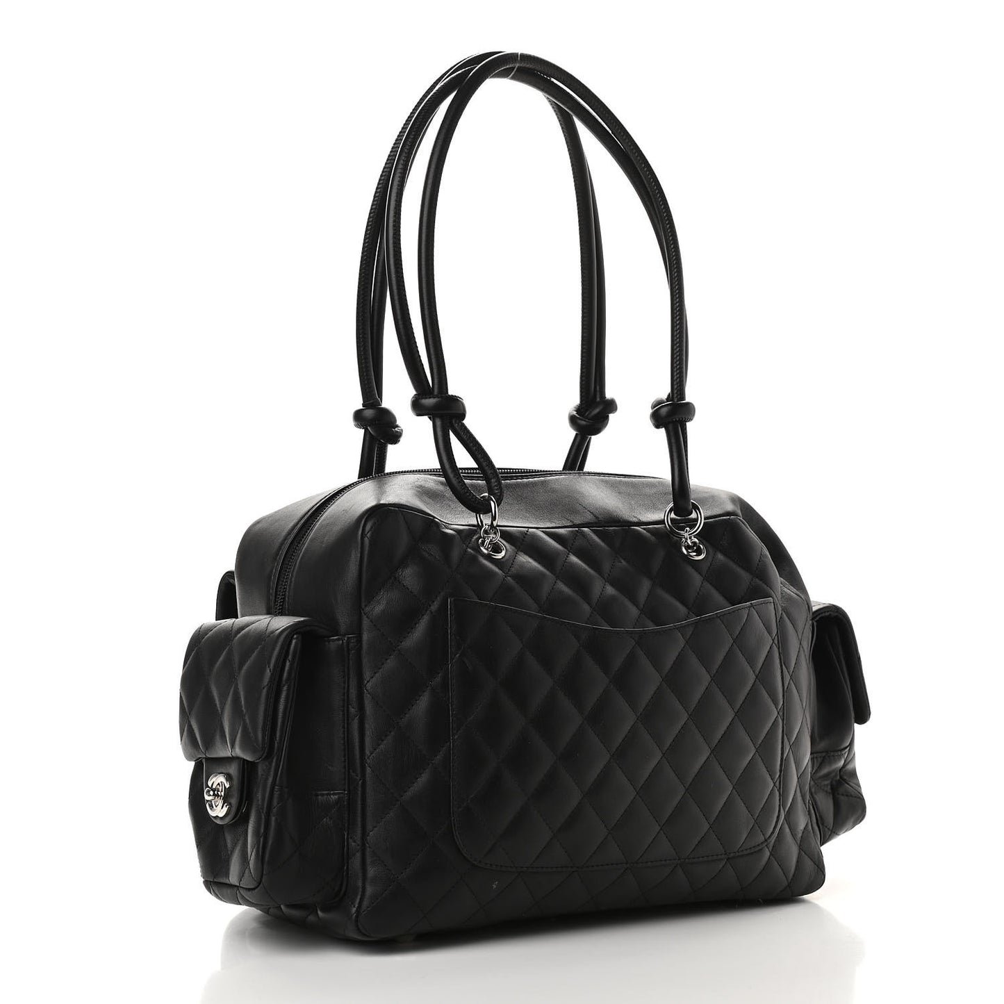 Calfskin Quilted Large Cambon Multipocket Reporter Black White