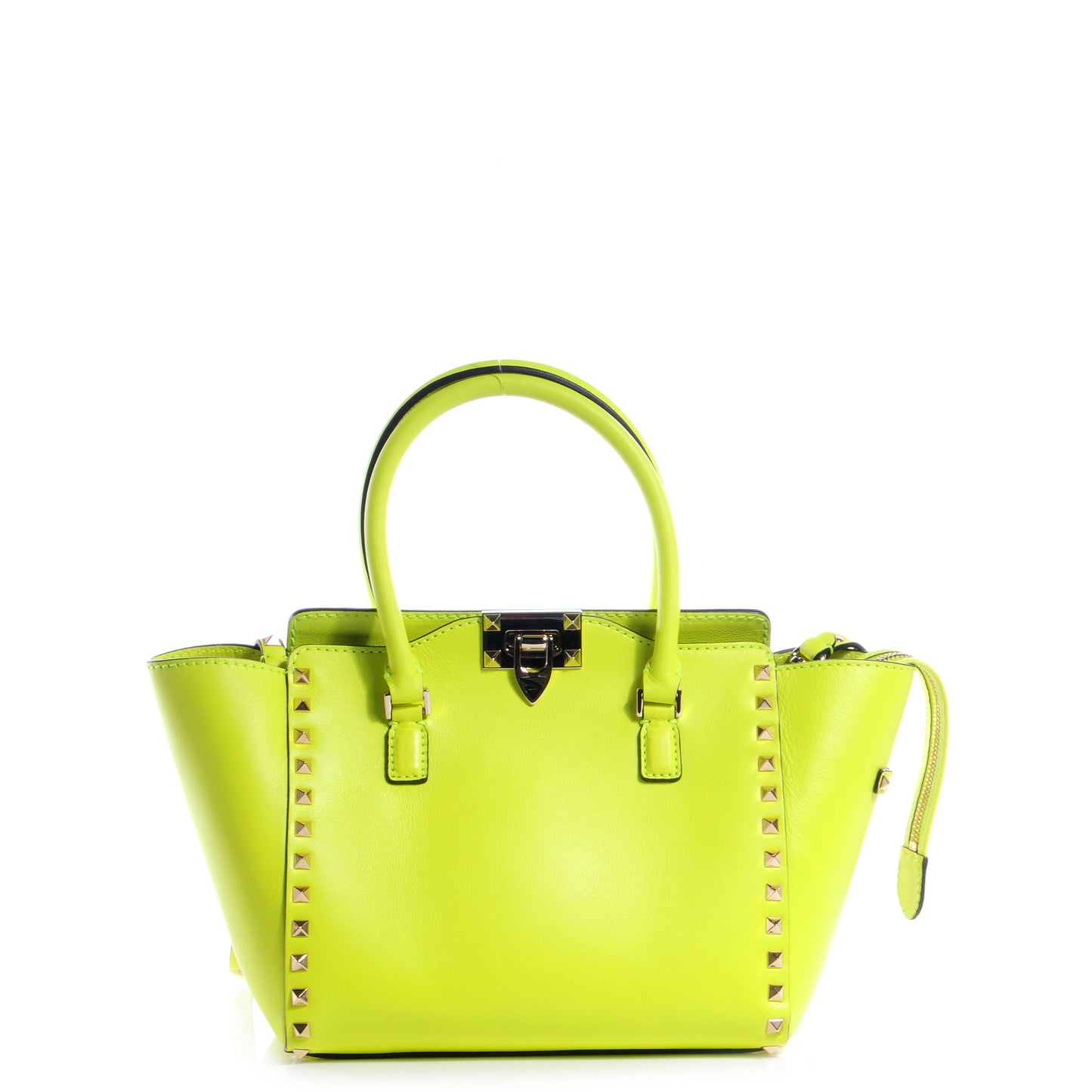 Vitello Small Rockstud Double Handle Tote Yellow Fluo
