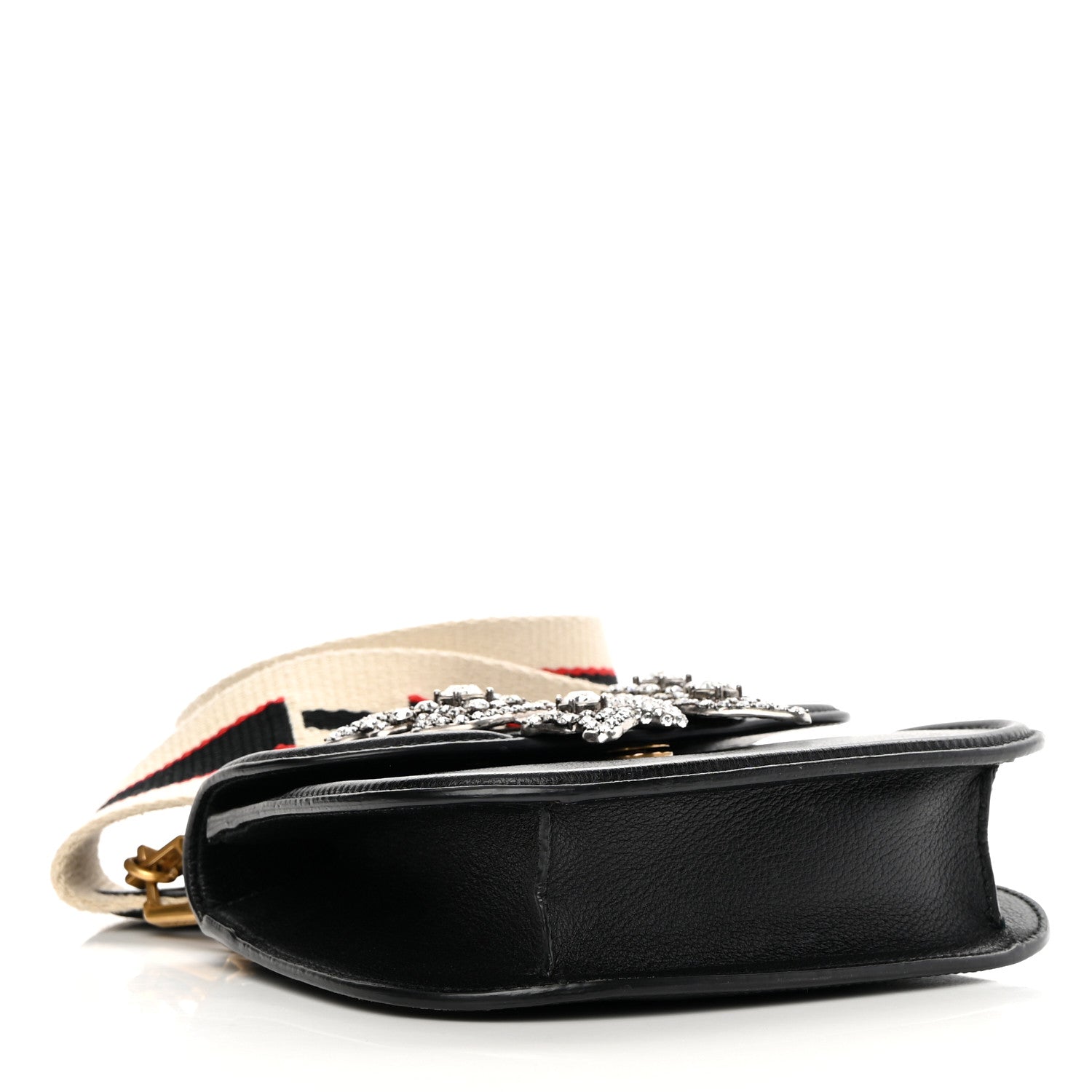 Gucci Calfskin Web Crystal Butterfly Stripe Small Totem Shoulder Bag Black 4 of 16