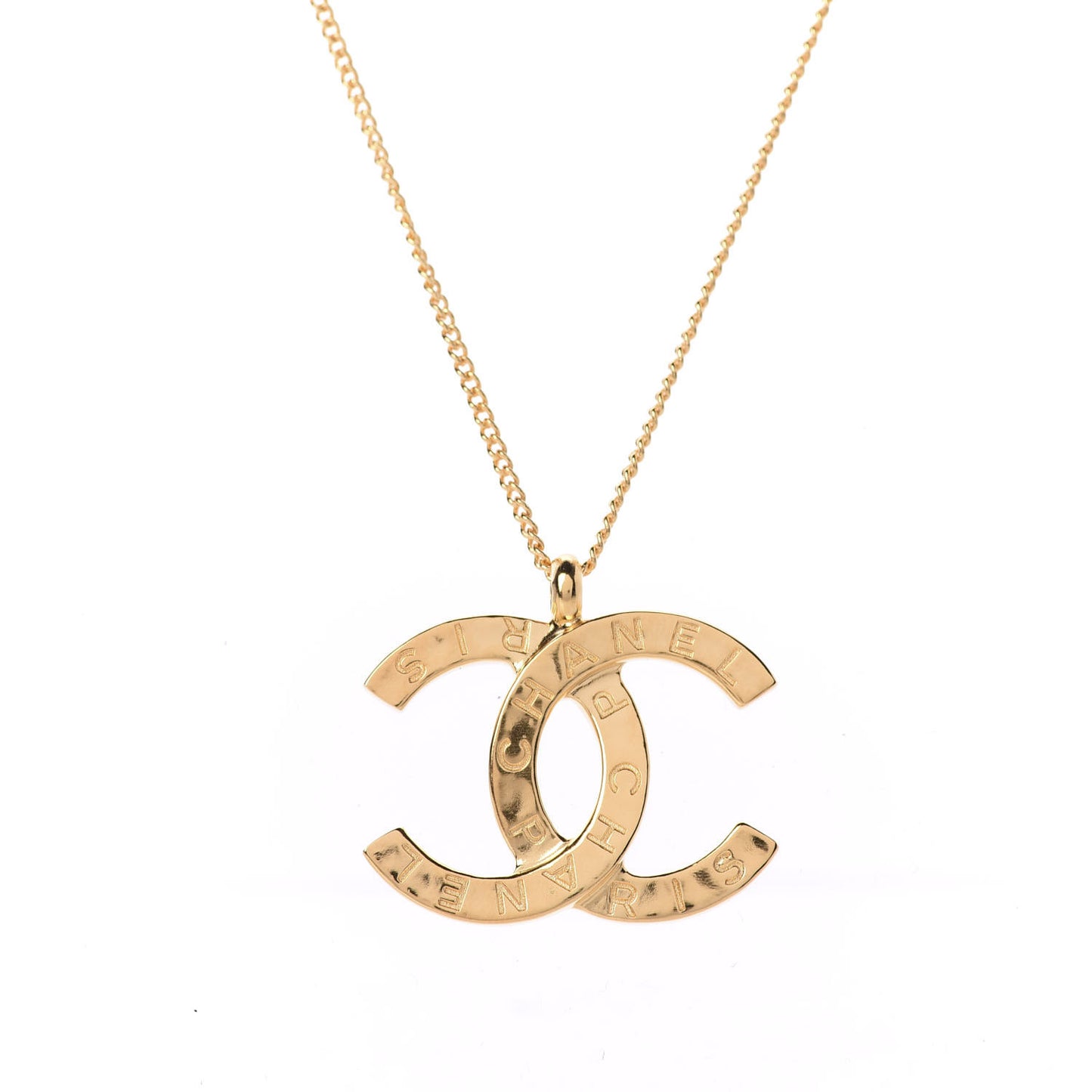Metal CC Paris Button Necklace Gold